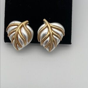 Erwin Pearl Chic Clip On Silver and Gold Leaf Earrings